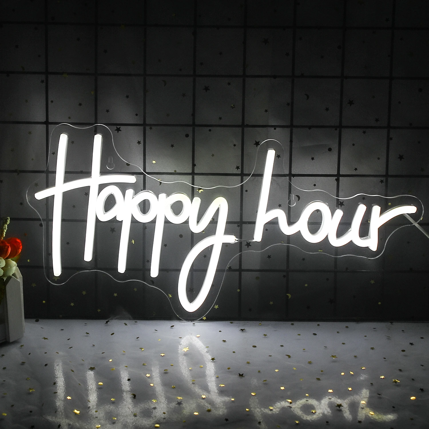 

Wanxing Happy Hour Neon Light Customized LED Sign Wedding Esthetic Room Bedroom Birthday Party Home Romantic Vibe Art Wall Decor