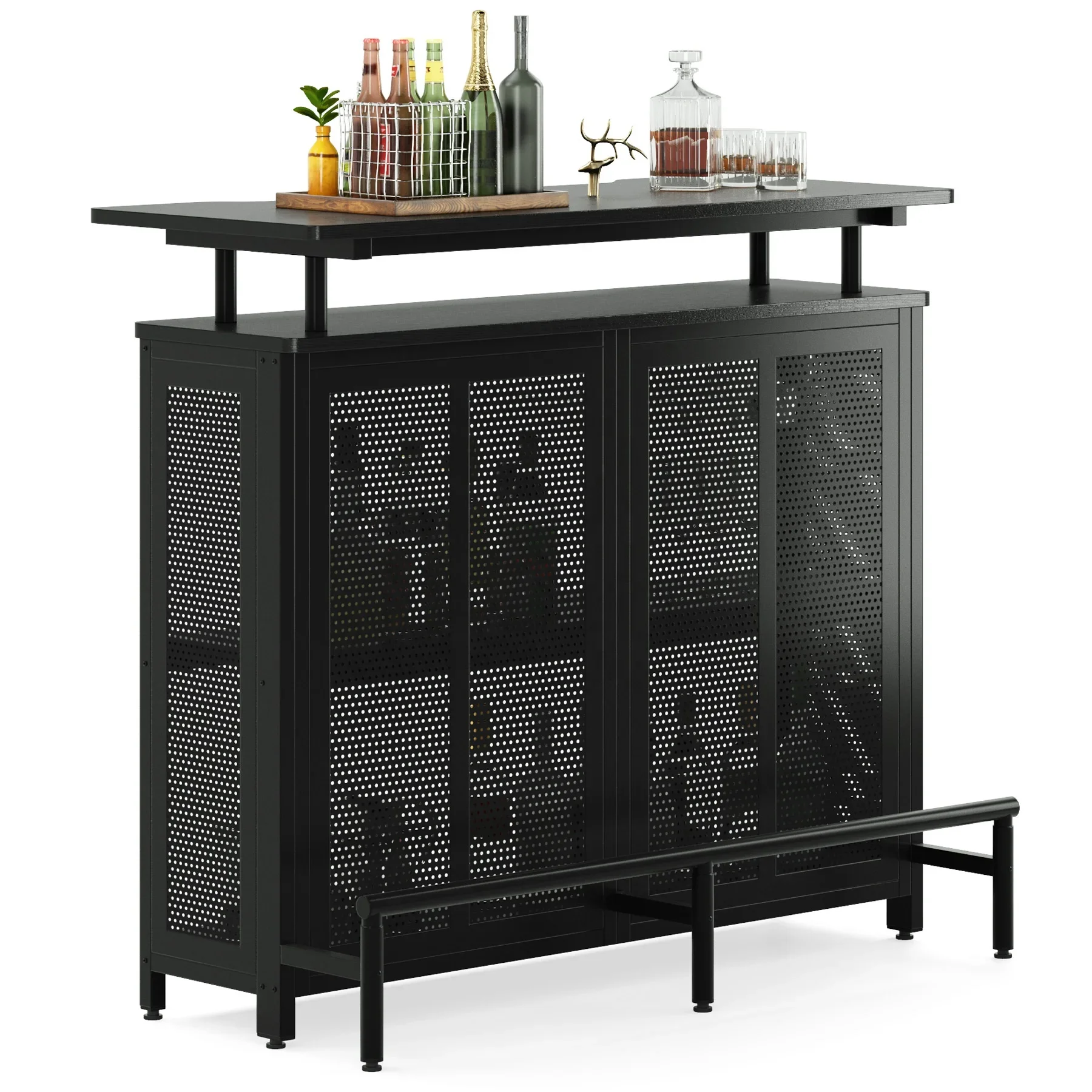 Tribesigns Furniture 3 tier coffee bar table with storage shelves cabinet for holiday pub furniture Wine rack