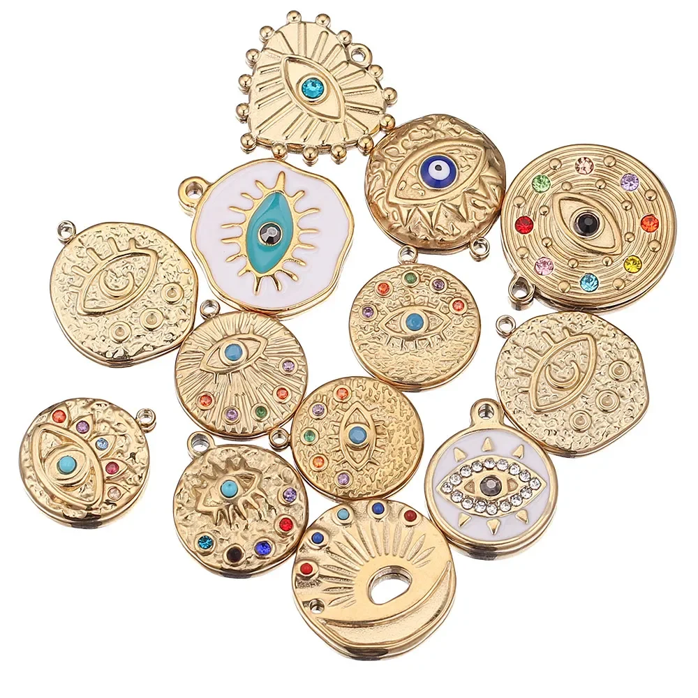 5pcs Stainless Steel Gold Plated Evil Eye Stone Charms Necklace Pendant Connector for Earrings Diy Jewelry Making Supplies Bulk 3