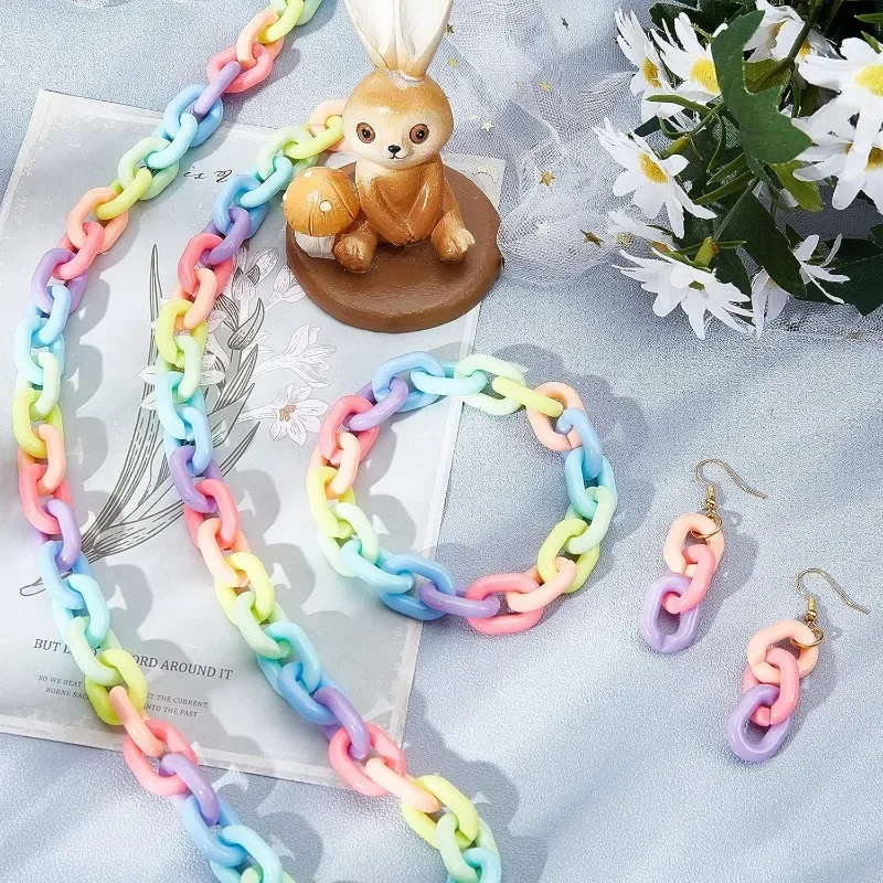 2 Strands Plastic Rainbow Chains Handmade Cable Chains Acrylic Link Rings for Jewelry Making Handbag Replacement Chain