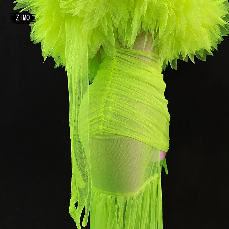 2022 neon green mesh dress sexy spaghetti strap See-through Detachable with  tail party wedding birthday outfits for women stage - AliExpress 200000532