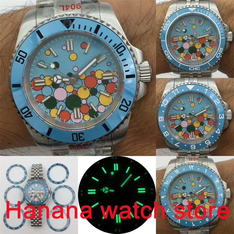 

BLIGER 40mm 24 Gem NH35A PT5000 Automatic Watch For Men Sky Blue Ceramic Bezel Sapphire Glass Luminous Jubilee/Oyster Bracelet