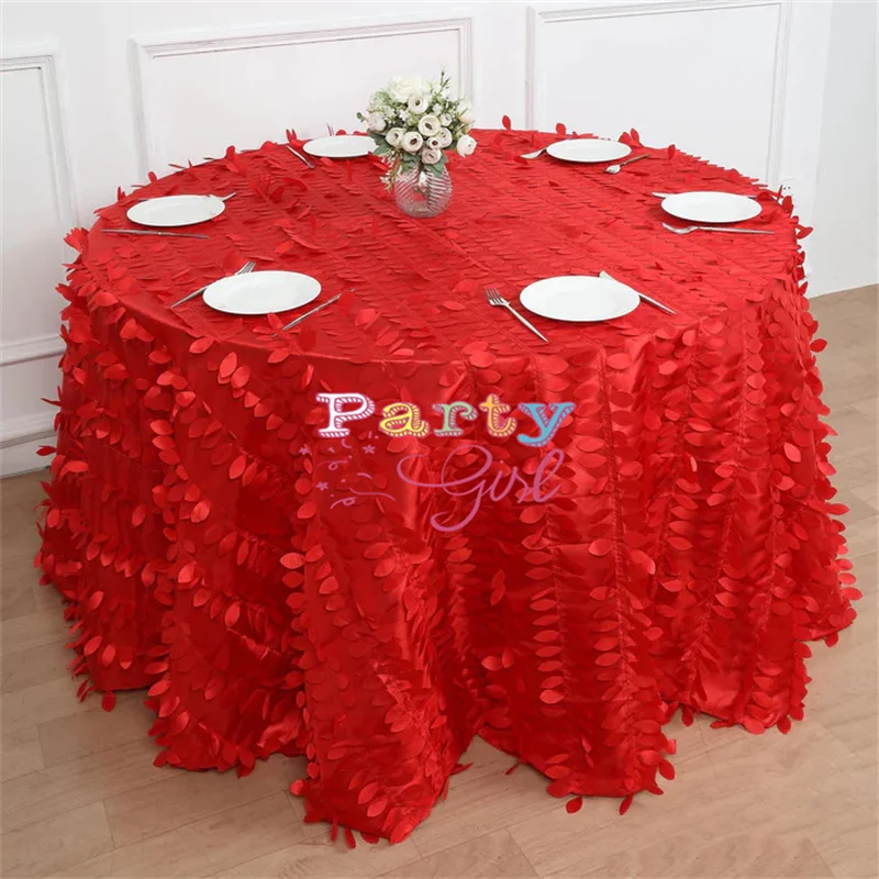 

Round Red Color Taffeta Embroidered Tablecloth Round Rectangle Table Cloth For Wedding Event Decoration