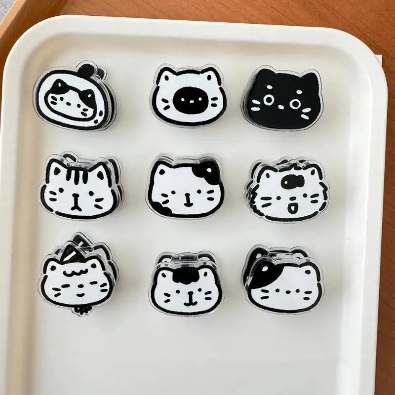 9 Stück Niedliche Cartoon-Katzen-Acryl-Clips, Doppelseitige HD-Muster-Lebensmittelbeutel-Verschlussclips für die Aufbewahrung von Snacks in der Küche