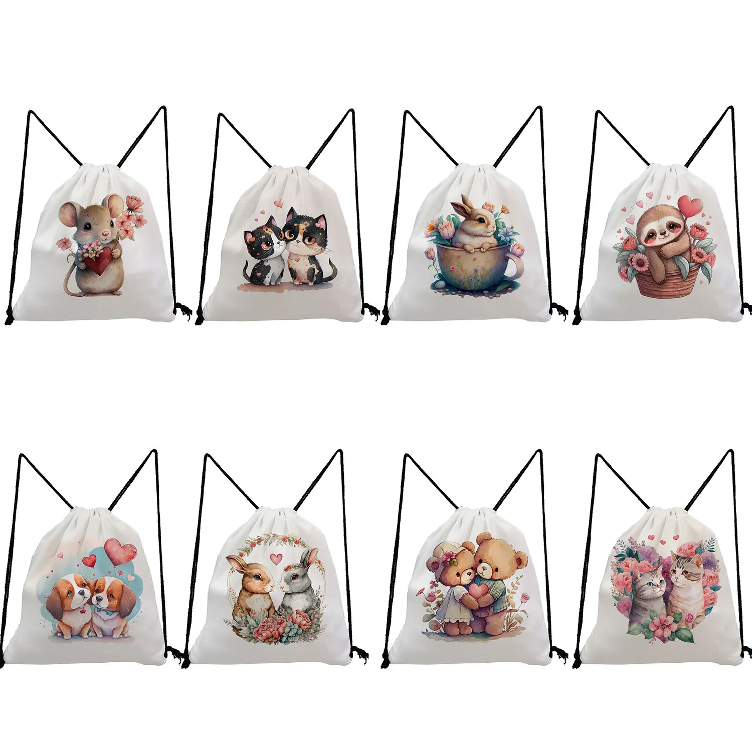 

Travel Storage Bag Portable Casual Shoe Bag to School High Quality Cute Aminal Print Custom Backpack for Women Drawstring Pocket