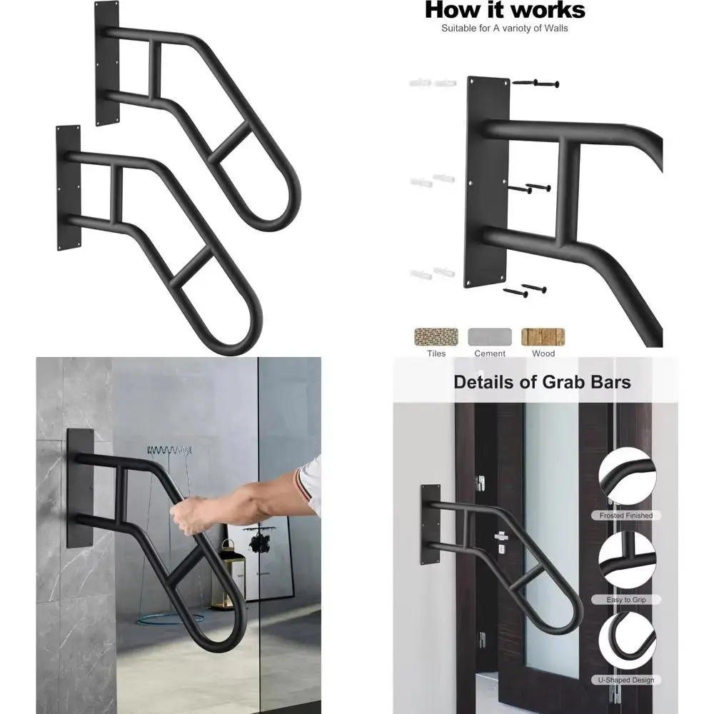 Iron Handrail Safety U-Shaped Design Wall-Mounted Railing Non-Slip Surface Weatherproof Finish Stair Support Children Safety