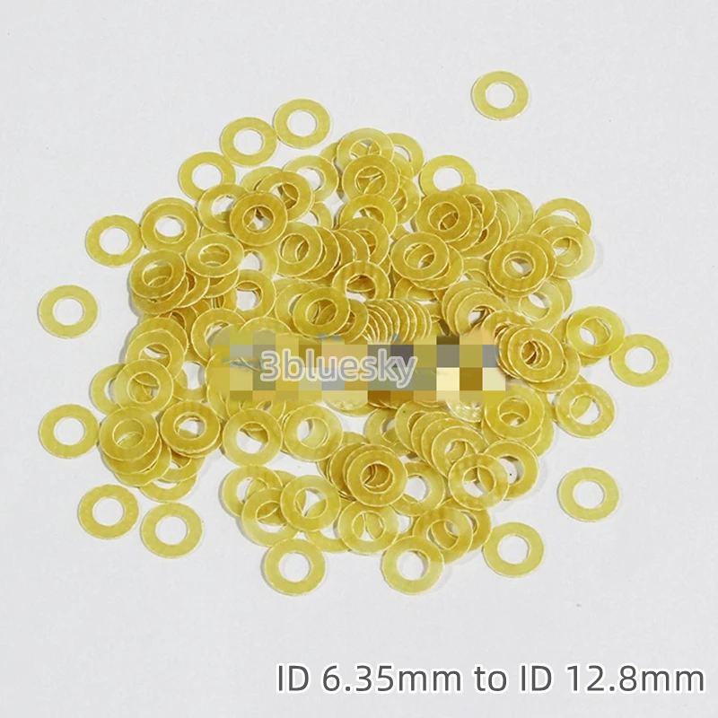 

100pcs Epoxy Glass Cloth Laminate Washer Epoxy Resin Laminated Sheet Spacers Gasket Pad Meson Shim ID 6.35mm to ID 12.8mm Yellow