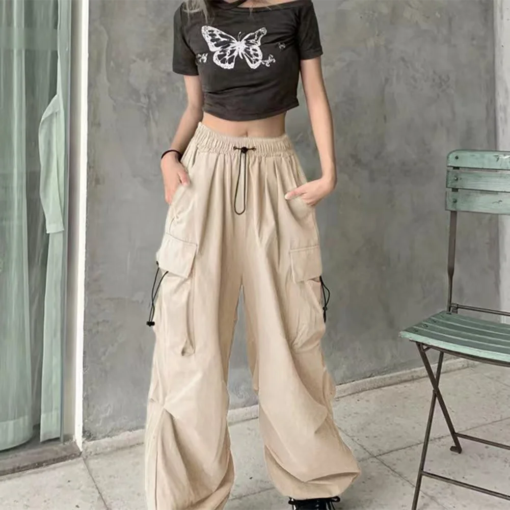 

Y2K Cargo Pants Women Low Waist Drawstring Sweatpant Streetwear Vintage Baggy Wide Leg Trousers Oversized Parachute Pants Jogger