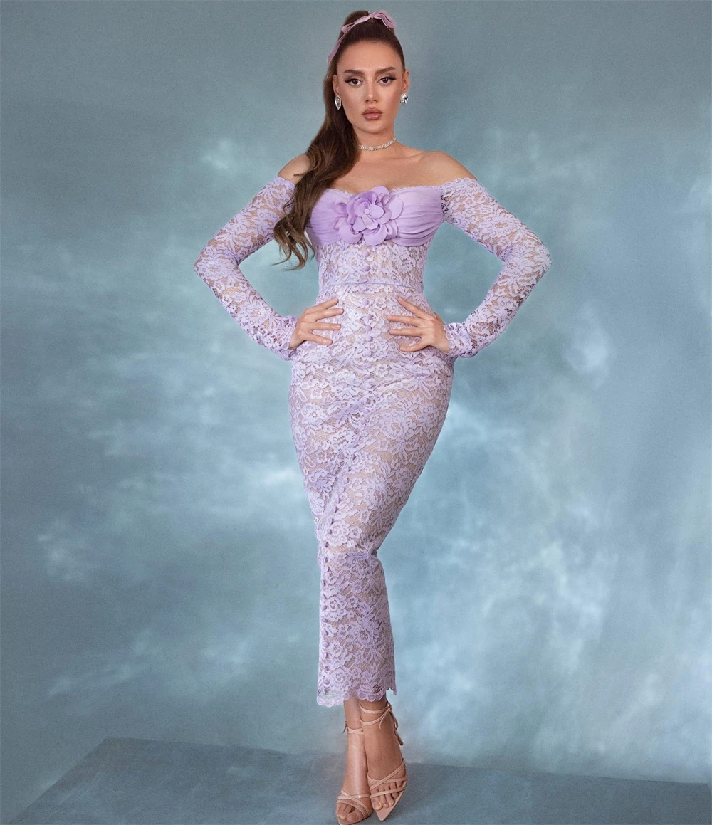 Prom Dress Saudi Arabia Classic Modern Style Formal Evening Off The Shoulder A-line Flowers Lace Bespoke Occasion Dresses