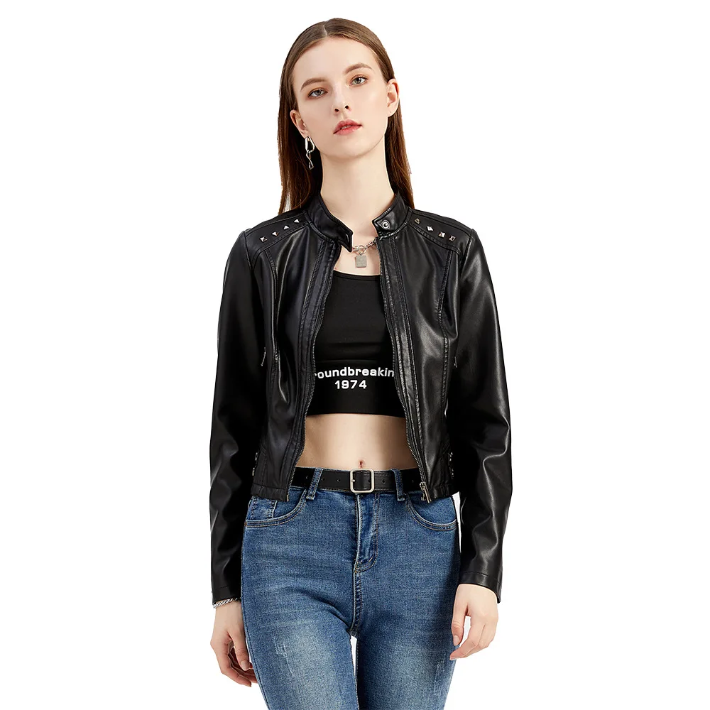 

Women's Rivet Long Sleeve Jacket Ladies Outerwear Large Size Standing Collar Fashion Coat Spring Autumn