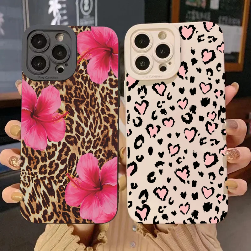 Leopard Print Floral Soft Phone Case Cover