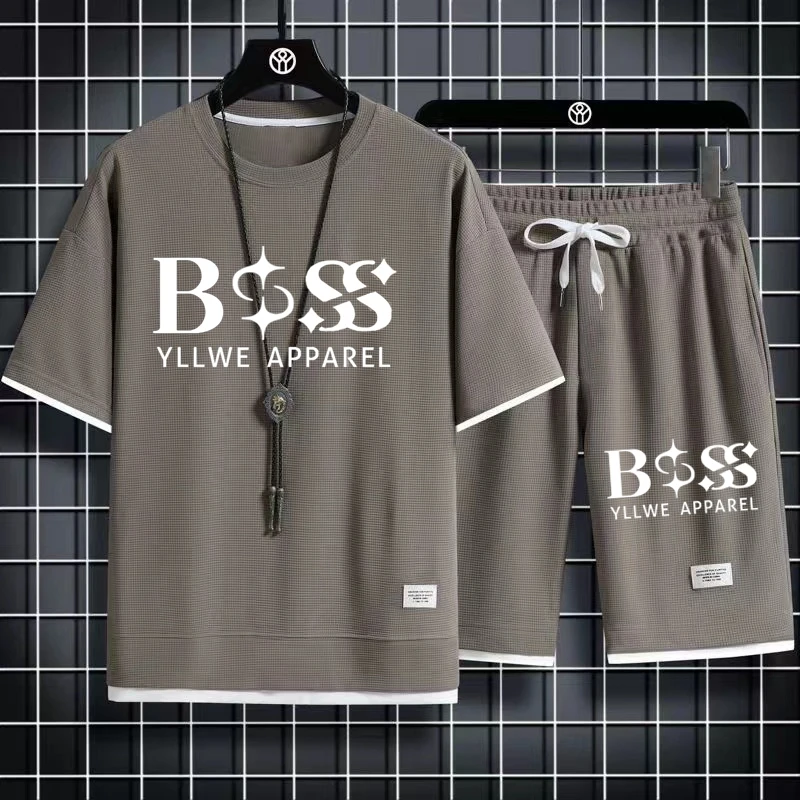 BSS YLLWE APPAREL conjunto de dos piezas para hombre, camiseta informal de tela de lino y pantalones cortos, traje deportivo de moda, chรกndal de