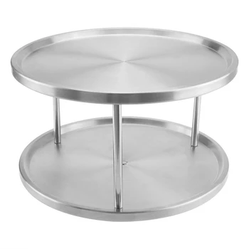 2 Tier Turntable Organizer Lazy Susan Dining Table Tabletop Stand Universal 360 Degree Rotating Seasoning Rack Stainless Steel tanie i dobre opinie HOUSEEN CN (pochodzenie) Silver About 26 7x15cm 10 51x5 91inch