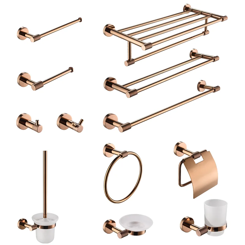Rose Gold Stainless Steel Wall Hook Toilet Paper Holder Towel Bar Bathroom Accessories