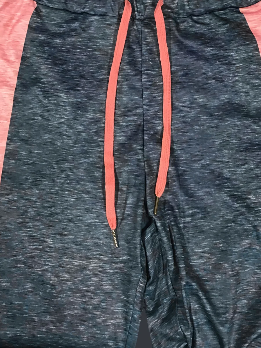 Drawstring Color Lump Pants Set 2025 Women Mixed Print Round Neck Long Sleeve Tracksuits Two Pieces Outfits