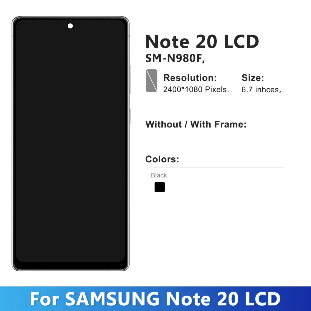 6.7'' AMOLED for Samsung Note 20 Display Assembly, for Samsung Note20 N980F N981B N980F/DS Lcd Display Touch Screen Digitizer