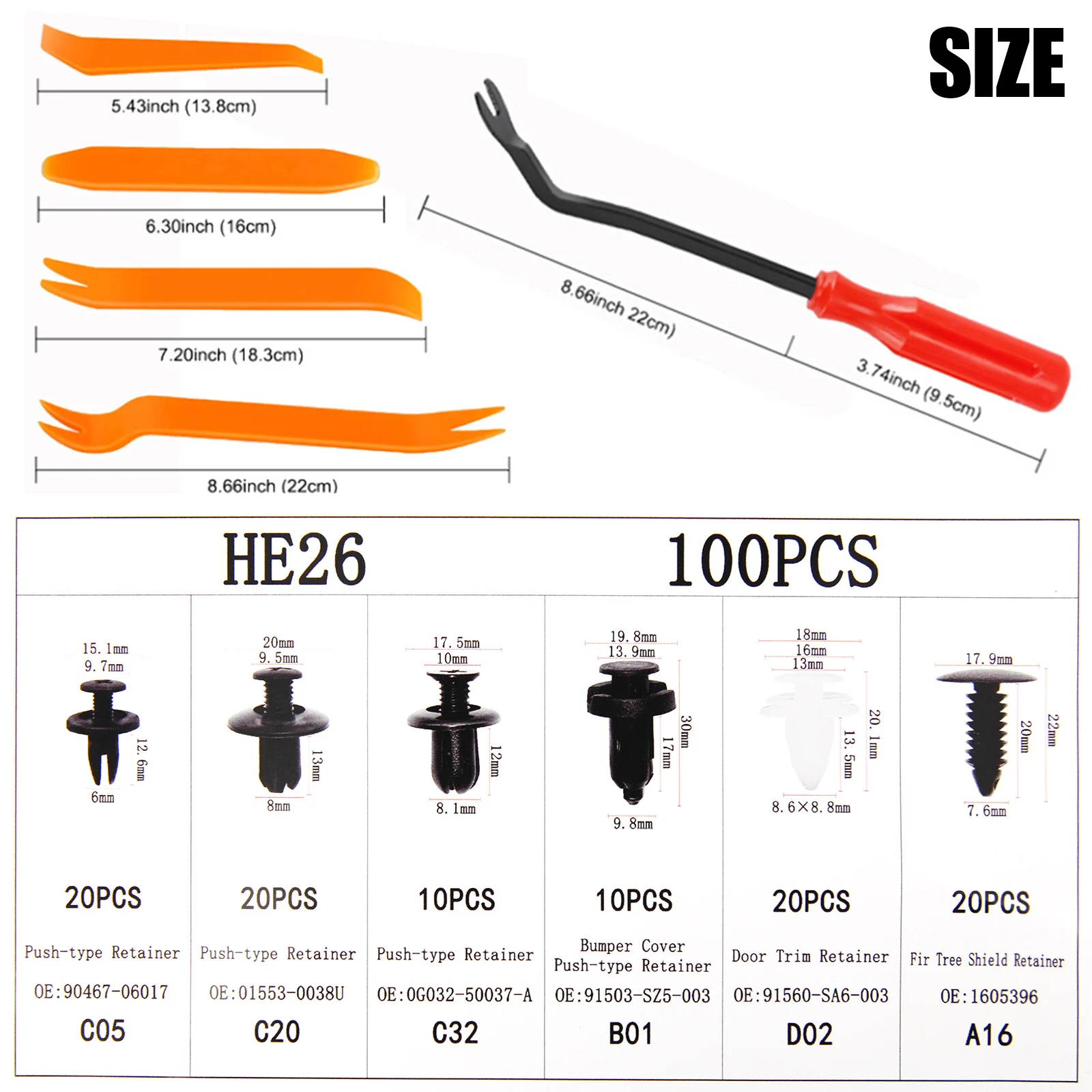 Uolor Set di 265 clip di fissaggio per auto, 6 tipi di clip di rivestimento per porta, in nylon, per paraurti, per carrozzeria, clip di fissaggio per auto, clip con attrezzi di