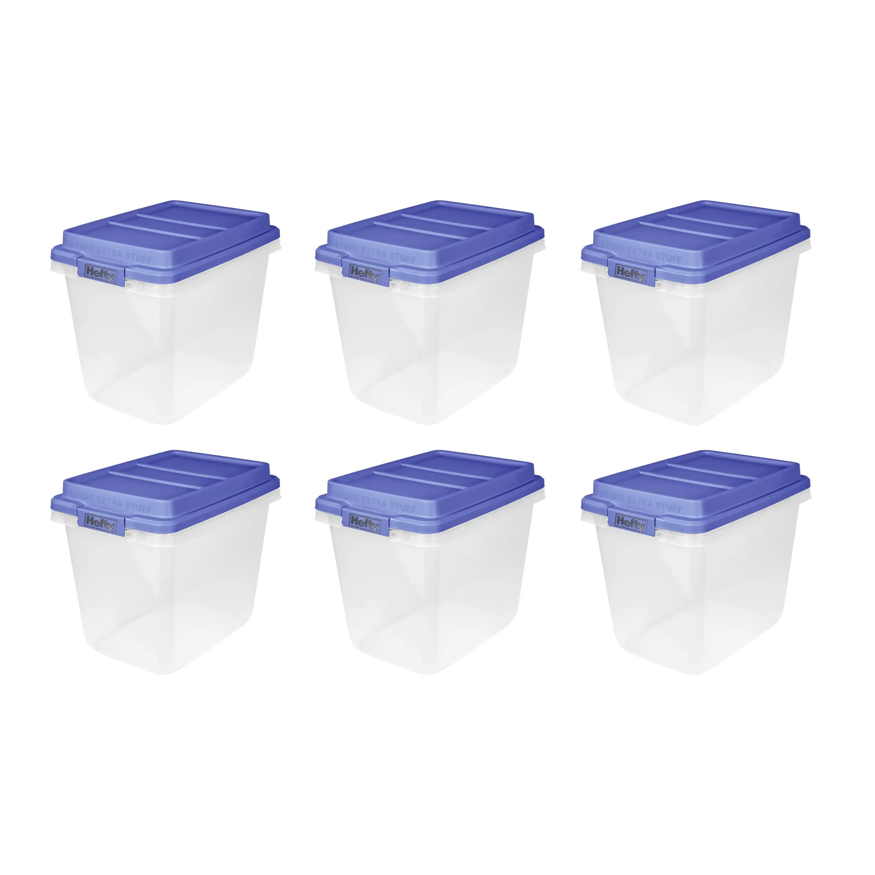 

Hefty 32 Qt. Clear Plastic Storage Bin with Blue HI-Rise Lid, 6 Pack