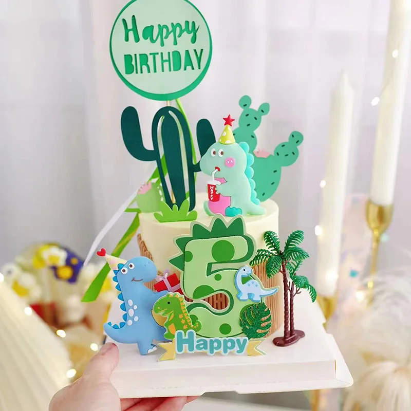 0-9 Numbers Cake Topper Happy Dinosaurs Baby Kids Happy Birthday Wedding Anniversary Party Cake Decor DIY Baking Cupcake Flags