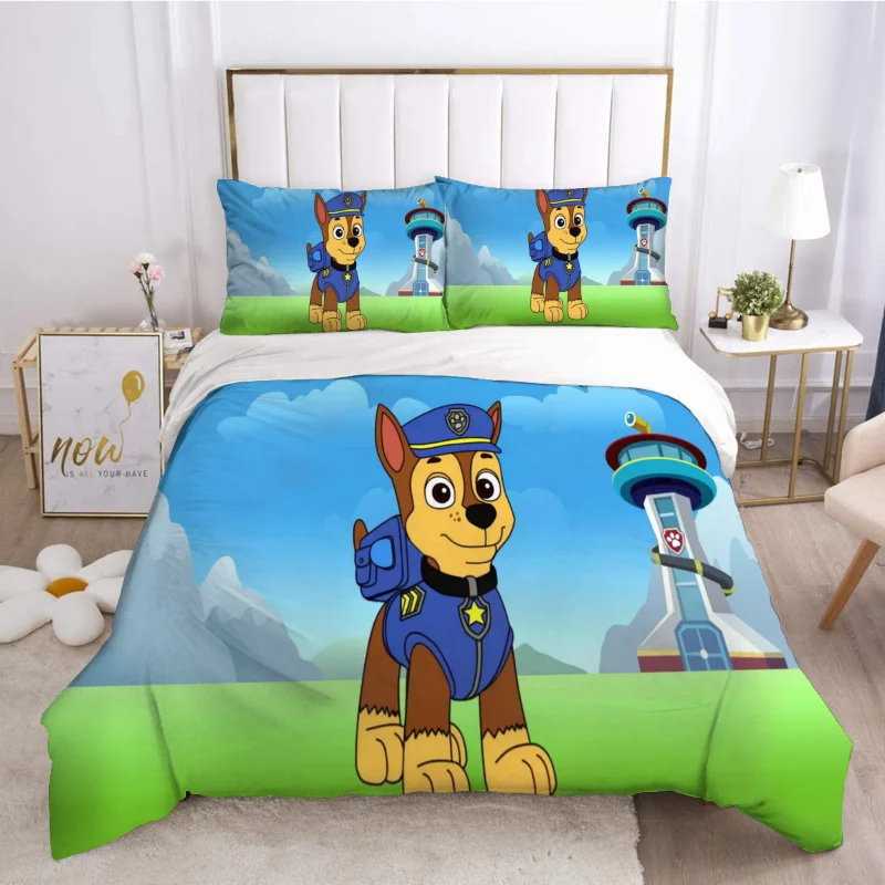 thumbnail image 1 of Juego de cama para niños de la Patrulla Canina, funda de edredón con diseño de perro canino de la Patrulla de Anime, funda nórdica de dibujos animados, ropa de cama para niño y niña, funda de almohada, 1 of 5