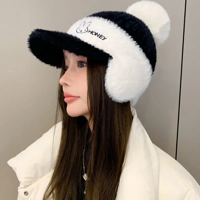 

Warm Ear Wraps Knitted Duck Tongue Cap Women's New Autumn Winter Ear Protection Woolen Baseball Cap Show Face Small Colorful Cap