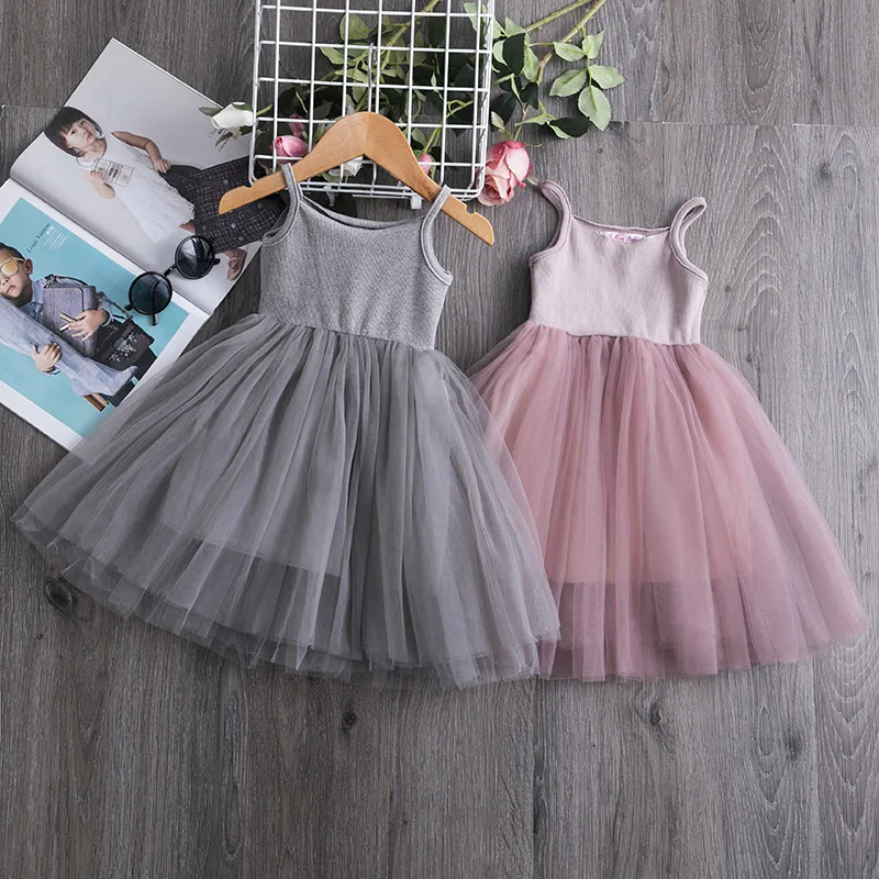 

Summer Costumes for 2023 Girls Pink Princess Sling Flower Kids Wedding Party Wear 3-8 Years Elegant Children Tutu Tulle Vestidos