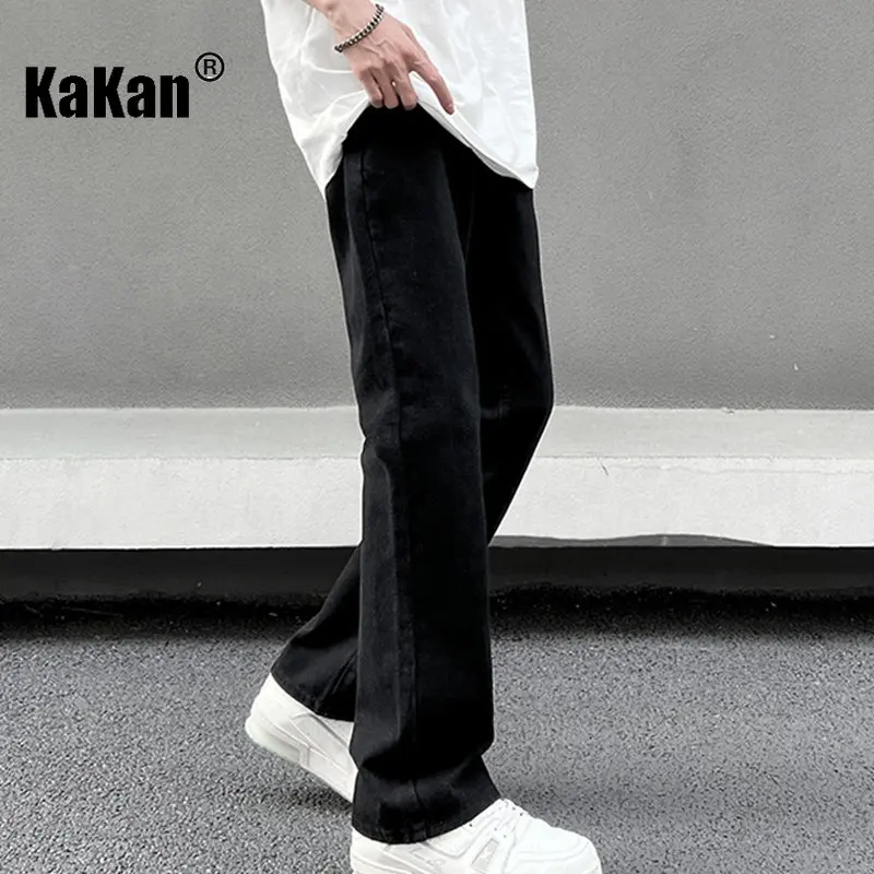 Kakan - New Black Micro Flared Jeans for Men, Trendy Brand Loose Casual Straight Length Jeans K24-ZLJLB0103