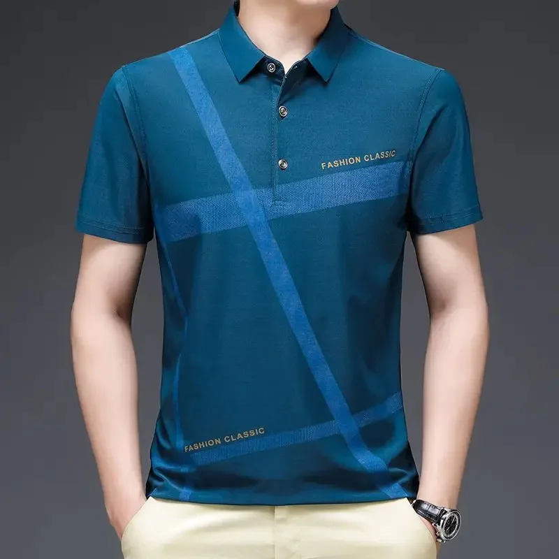 

2024 New Slim Men Polo Shirt Solid Color Short Sleeve Summer Thin Streetwear Striped Male for Korean Clothing