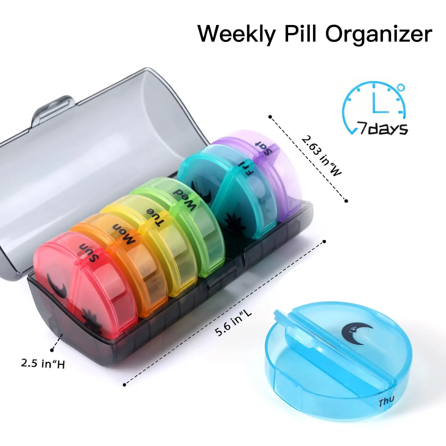 Pill Container Dispenser 2 Times a Day 7 Day Pill Case Round Travel Medicine Organizer Large Daily for Vitamins Medications