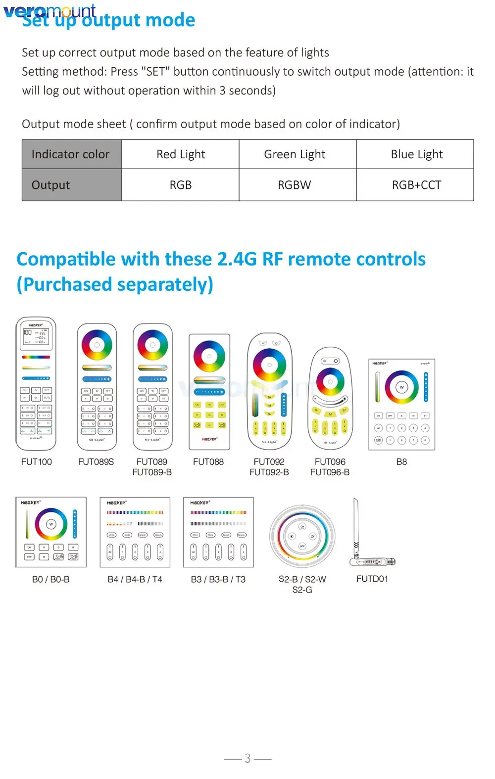 rgbw rgbcct 3 em 1 2.4ghz led