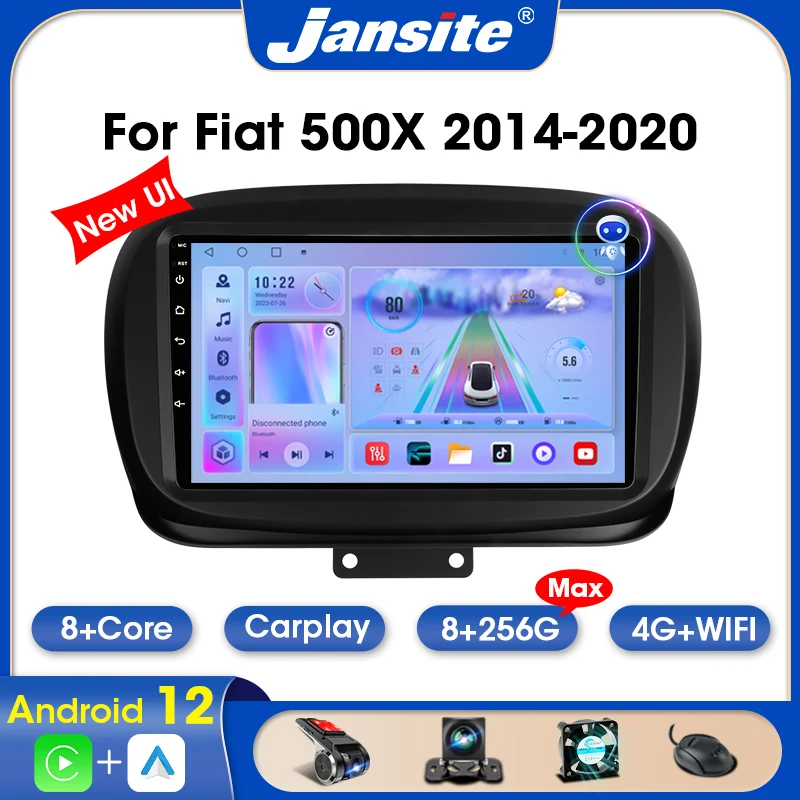 Jansite Android 12 Autoradio Per Fiat 500X 2014-2020 2 Din Multimedia Player Unità Principale Carplay Auto Stereo Autoradio Navigatore