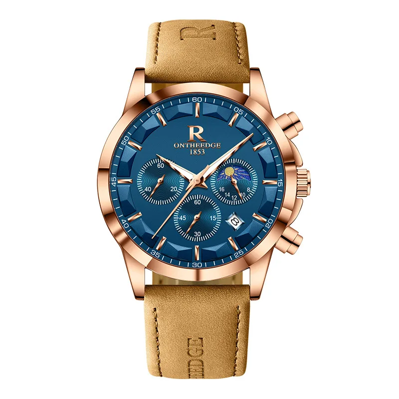 Orologio da uomo multifunzionale impermeabile di marca svizzera ONTHEEDGE, nuovo orologio al quarzo alla moda, in vendita in live streaming. - Image 5