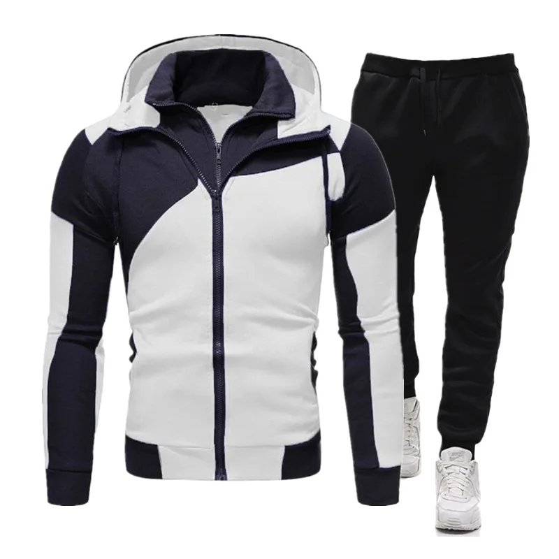 New Hoodie Set Fashion Double Zipper Hoodie Mens Tracksuit Sports Wear Pullover Sweatershirt Suits/Sets Hoodies+Pants