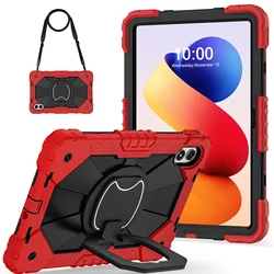 Heavy Duty Shockproof Tablet Case with Stand & Shoulder Straps - Silicone + PC for Redmi Pad 2Pro 12.1 (Red black)