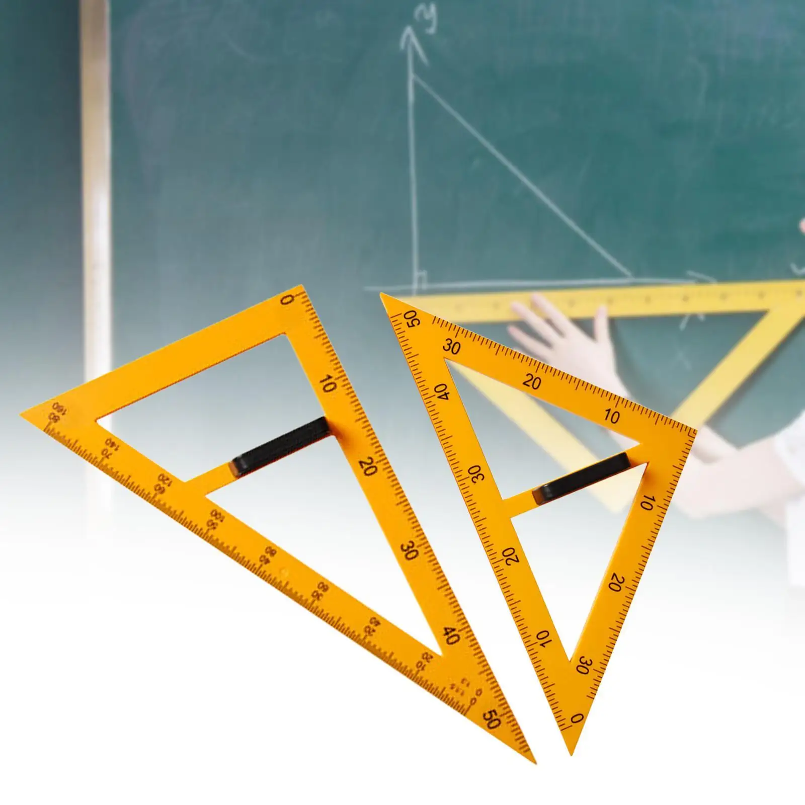 2x Large Math Geometry Ruler,Drawing Math Geometry Tool,with Detachable Handle,Large 60 Degree Triangle for Black Board