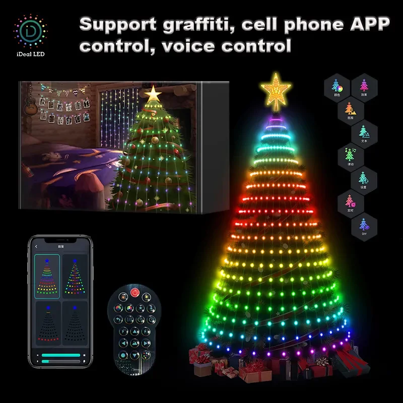 DIY Smart Christmas Tree Led Light Bluetooth APP Remote Control RGB String  Fairy Lights with Star Topper for Xmas New Year Decor