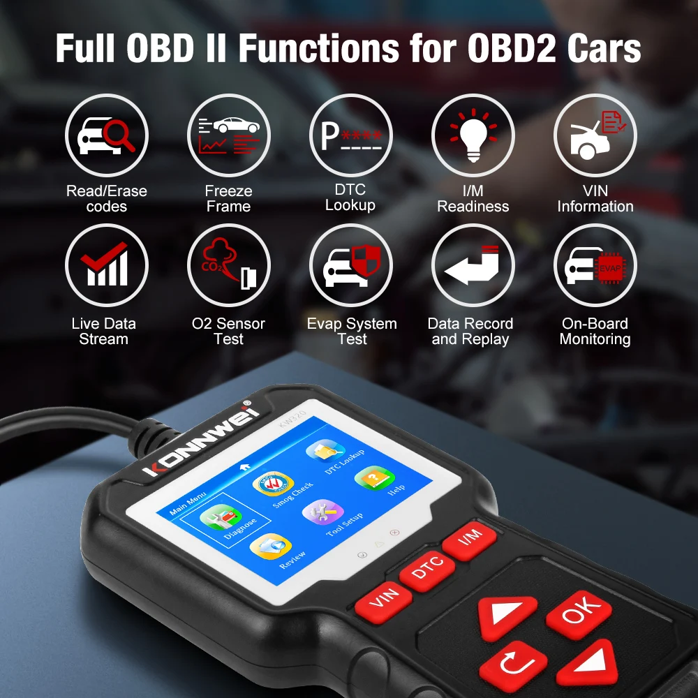 Konnwei KW808 OBD 2 Scanner de voiture - Outil de diagnostic automobile  OBD2 - Lecteur