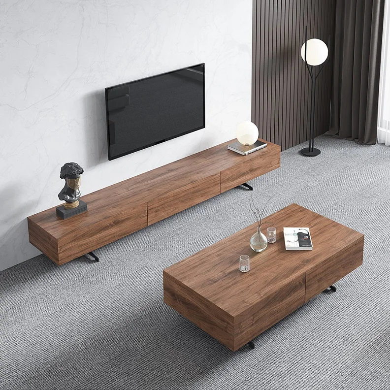 Nordic TV Cabinet Contracted Modern Solid Wood Light Luxury TV Stand Coffee Table Combination Living Room Floor Cabinet