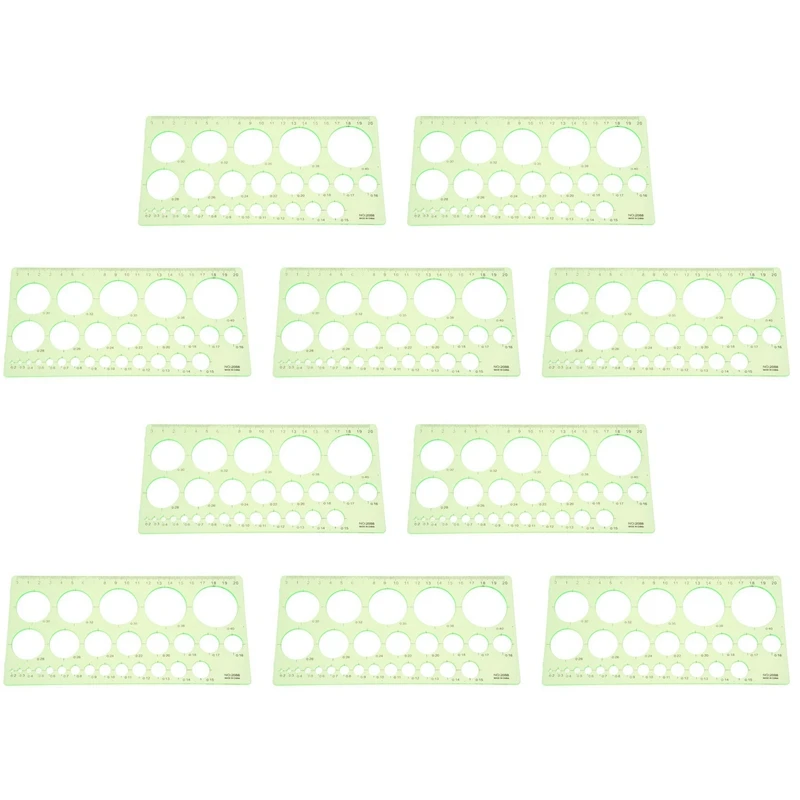 

10X Green Plastic Students Rectangle Shape Drawing Circle Template Ruler