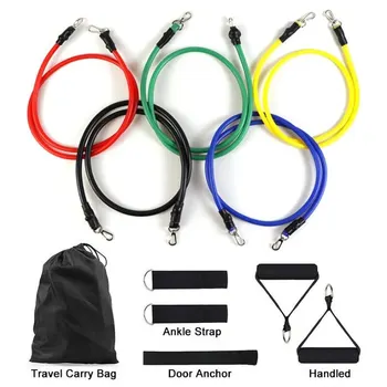 11pcs/Set Pull Rope, Resistance Bands, Portable Fitness Equipment, Ankle Strap, Chest Expander, Elastic Exercise Band 2
