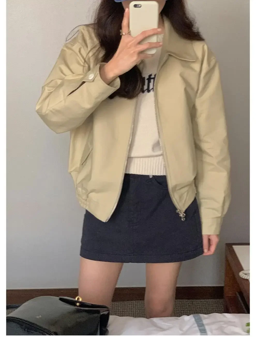 Description Picture 3 of itemPlus Size Fashionable Korean Style Casual Petitelapel Cropped Jacket Autumn New Arrival Baseball Workwear Large Size Outerwear