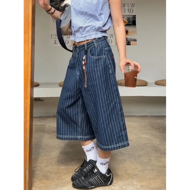 Jean Cargo bleu clair longueur mollet pour femmes, pantalon en Denim Baggy Harajuku Y2k, pantalon en Jean surdimensionné japonais des années 2000, vêtements Vintage 3