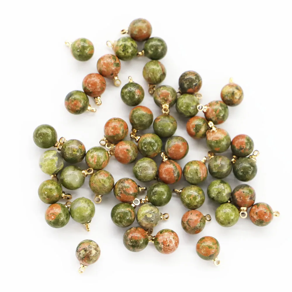 8MM Natural Stone Multicolor Ball Shape Gold Necklace Pendant Charms Diy Fashion Jewelry Earring Bracelet Making 24Pcs Wholesale