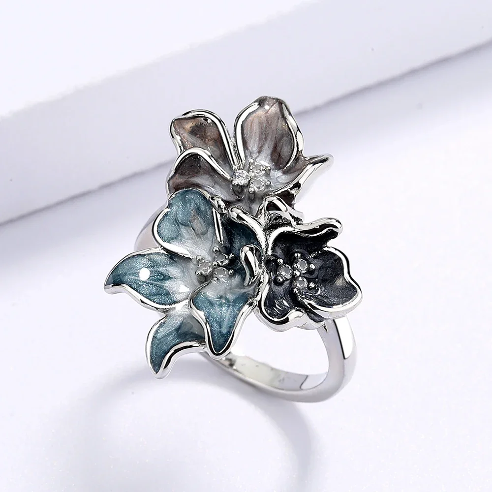 925 Silver Women's Ring Simple Flower Ring Light Color Epoxy Jewelry Handmade Enamel Women's Wedding Jewelry silver rings,silver ring,wedding rings