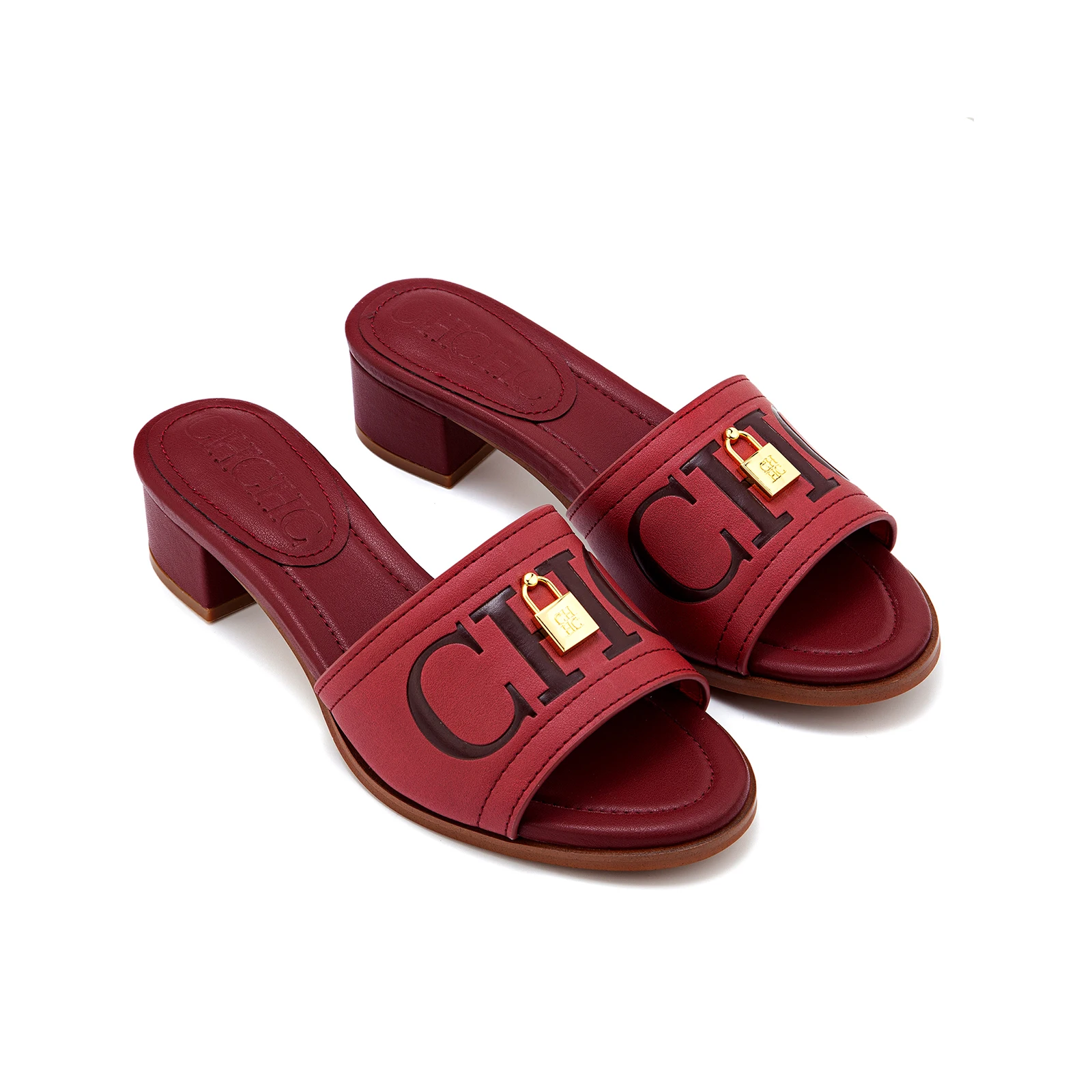 صندل مفتوح بكعب عالي بتصميم جلد زخرفة إبزيم قفل ذه...