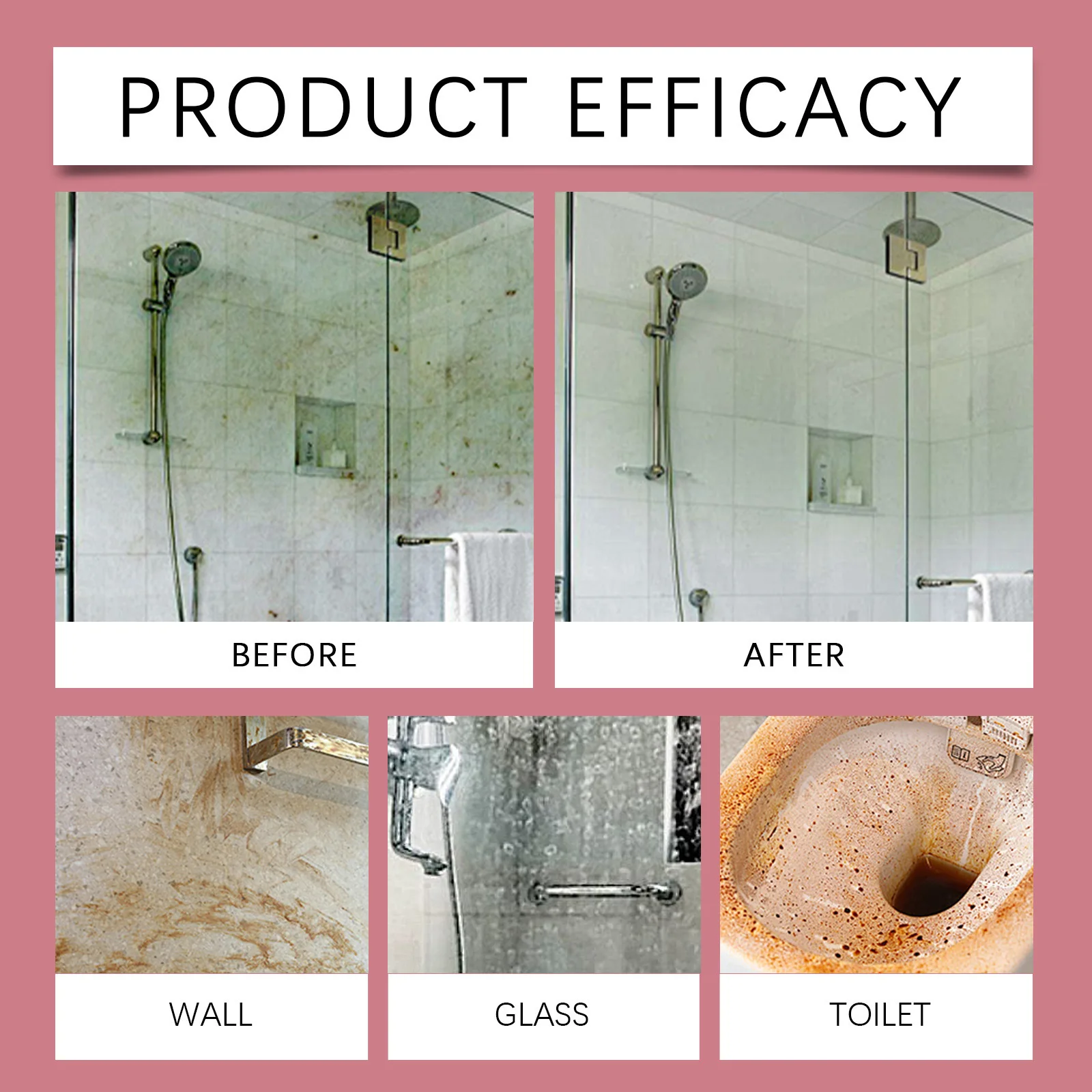 Bathroom Glass Cleaner Shower Door Water Spot Remover Hard Water Stain Remover Bathtub Scale Cleaner Wash Basin Descaling Liquid 3
