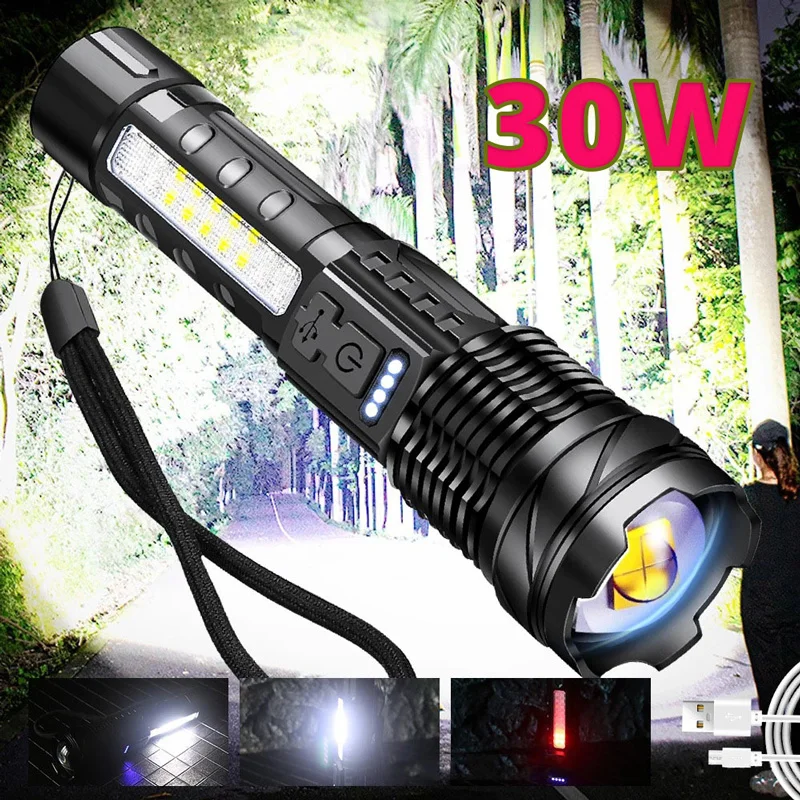 

Powerful LED Flashlight 70W Emergency Light 7 Gears Portable Waterproof Bright Camping Torch With COB Work Light,2600MAH Battery