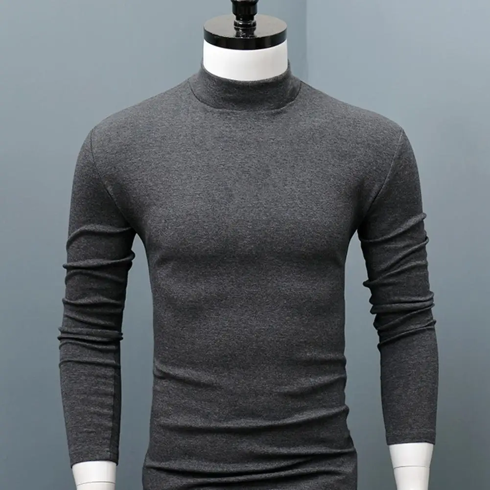 

Sleeve High Color Anti-shrink Autumn Half Collar Wear Men Base Solid Shirt Elastic Top For Daily Casual Long