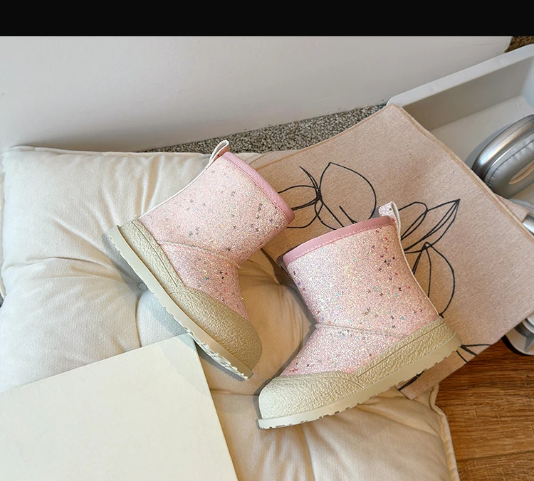 Bottes à paillettes en coton pour filles, taille 26-36, nouveau style hiver 2024, plus veet, deuxième chaussures décontractées pour enfants et bébé_voghion.com