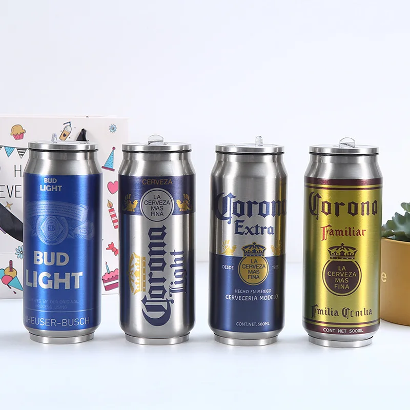 스테인레스 스틸 304 SUS Garrafa Termica Termo Cerveza 뚜껑이 있는 진공 플라스크 맥주 텀블러, 산화 방지, 500ml
